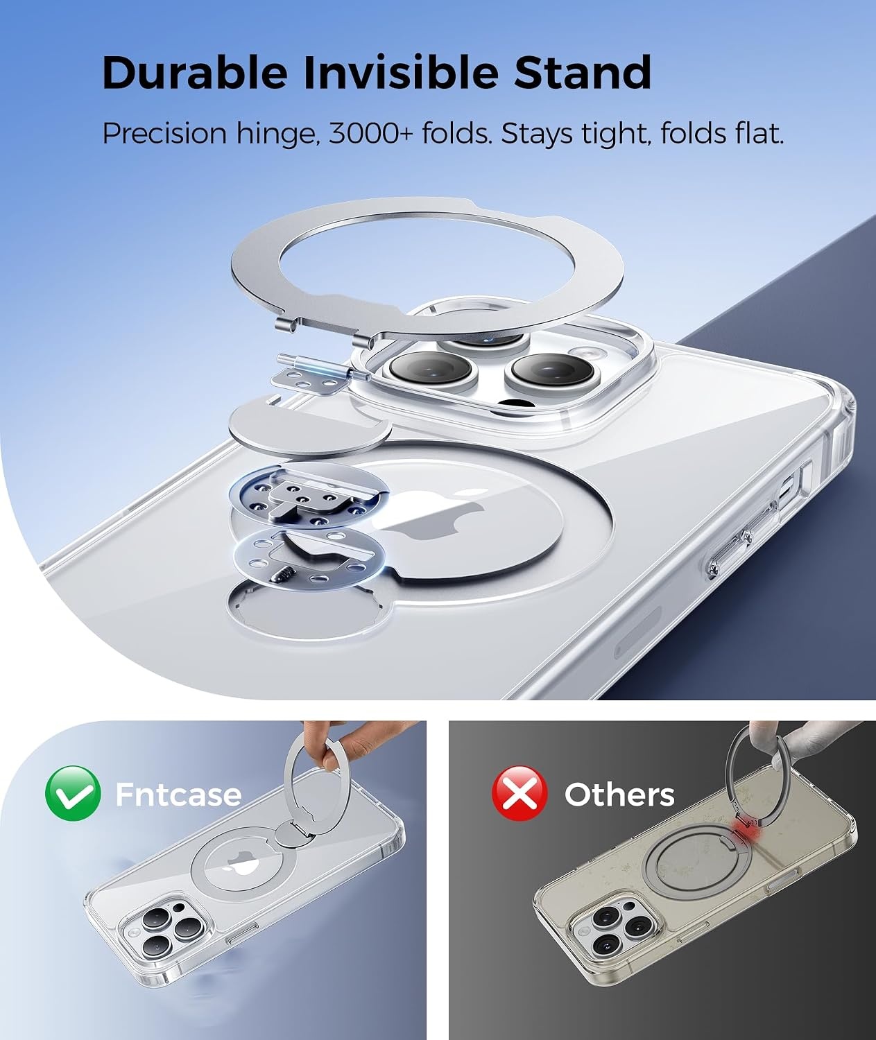 image:imageFNTCASE for iPhone 15 Pro Case with 360 Spin Magnetic Stand Black Compatible with MagsafeScreen ProtectorFull Camera ProtectionTranslucent Matte Military Grade Shockproof Phone CoverClear