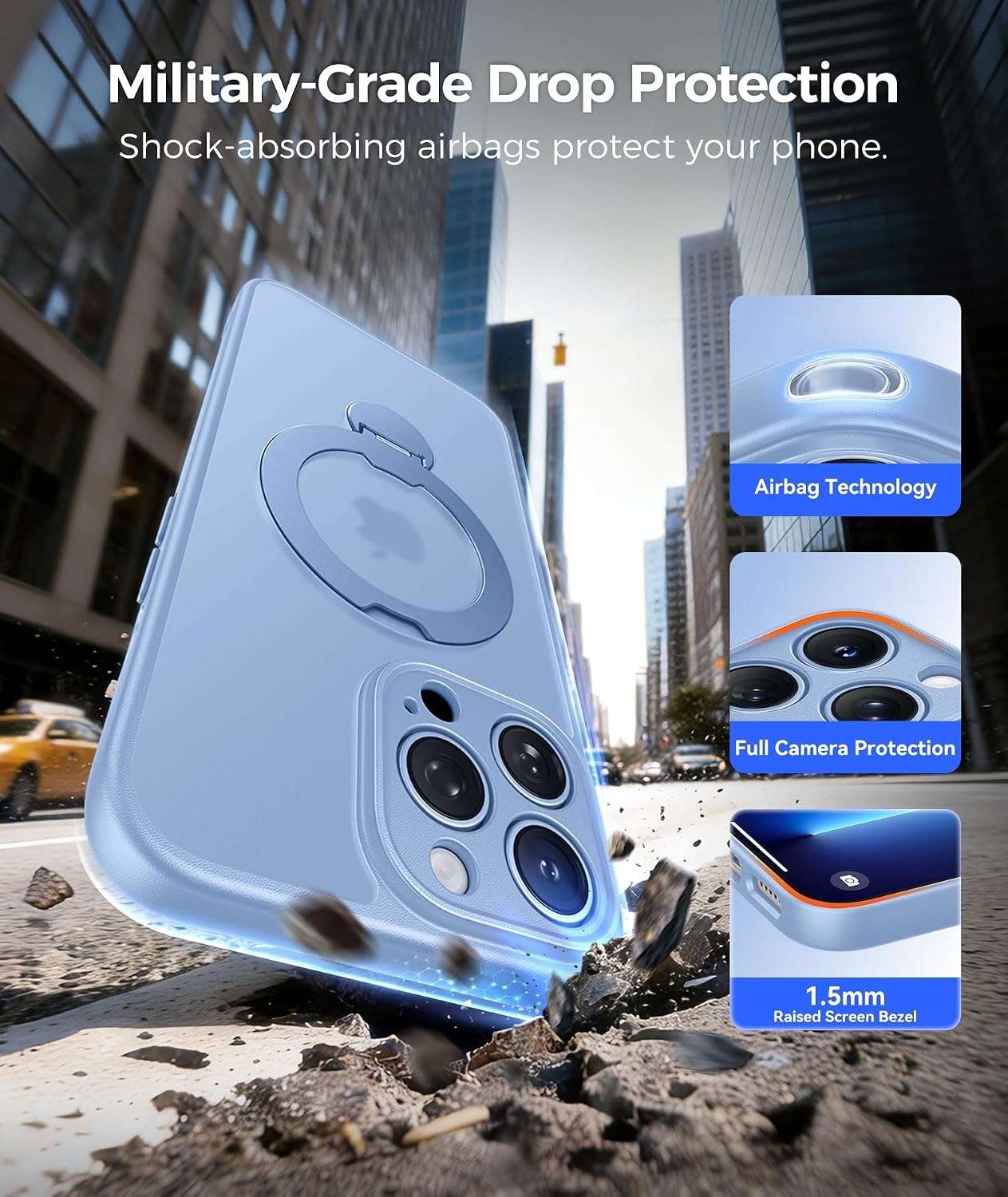 image:imageFNTCASE for iPhone 15 Pro Case with 360 Spin Magnetic Stand Black Compatible with MagsafeScreen ProtectorFull Camera ProtectionTranslucent Matte Military Grade Shockproof Phone CoverLight Blue