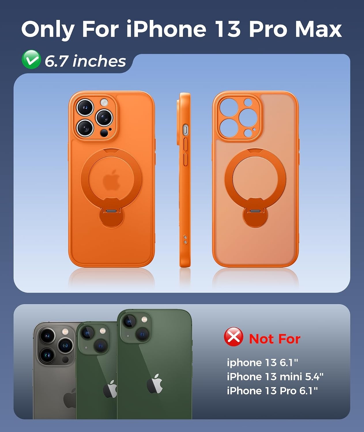 image:imageFNTCASE for iPhone 15 Pro Case with 360 Spin Magnetic Stand Black Compatible with MagsafeScreen ProtectorFull Camera ProtectionTranslucent Matte Military Grade Shockproof Phone CoverOrange
