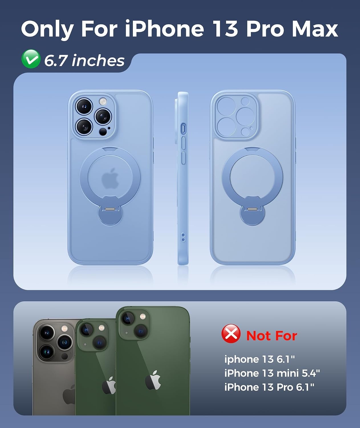 image:imageFNTCASE for iPhone 15 Pro Case with 360 Spin Magnetic Stand Black Compatible with MagsafeScreen ProtectorFull Camera ProtectionTranslucent Matte Military Grade Shockproof Phone CoverLight Blue