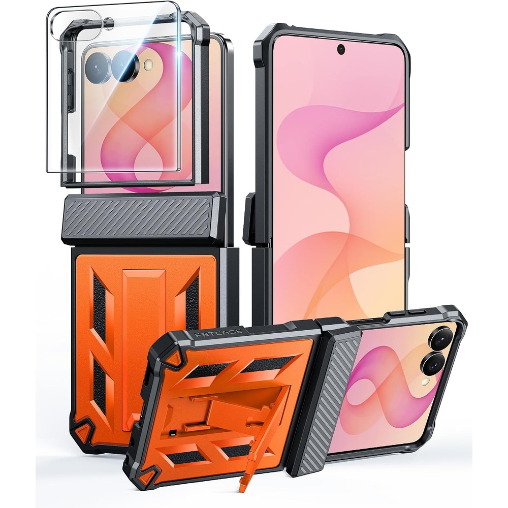 image:imageFNTCASE for Samsung Galaxy Z Flip 8 Case with Builtin Kicktand Black Hinge Protection Screen Protector 20FT Military Grade Drop Proof Heavy Duty Rugged Shockproof Protective Sturdy Phone CoverOrange
