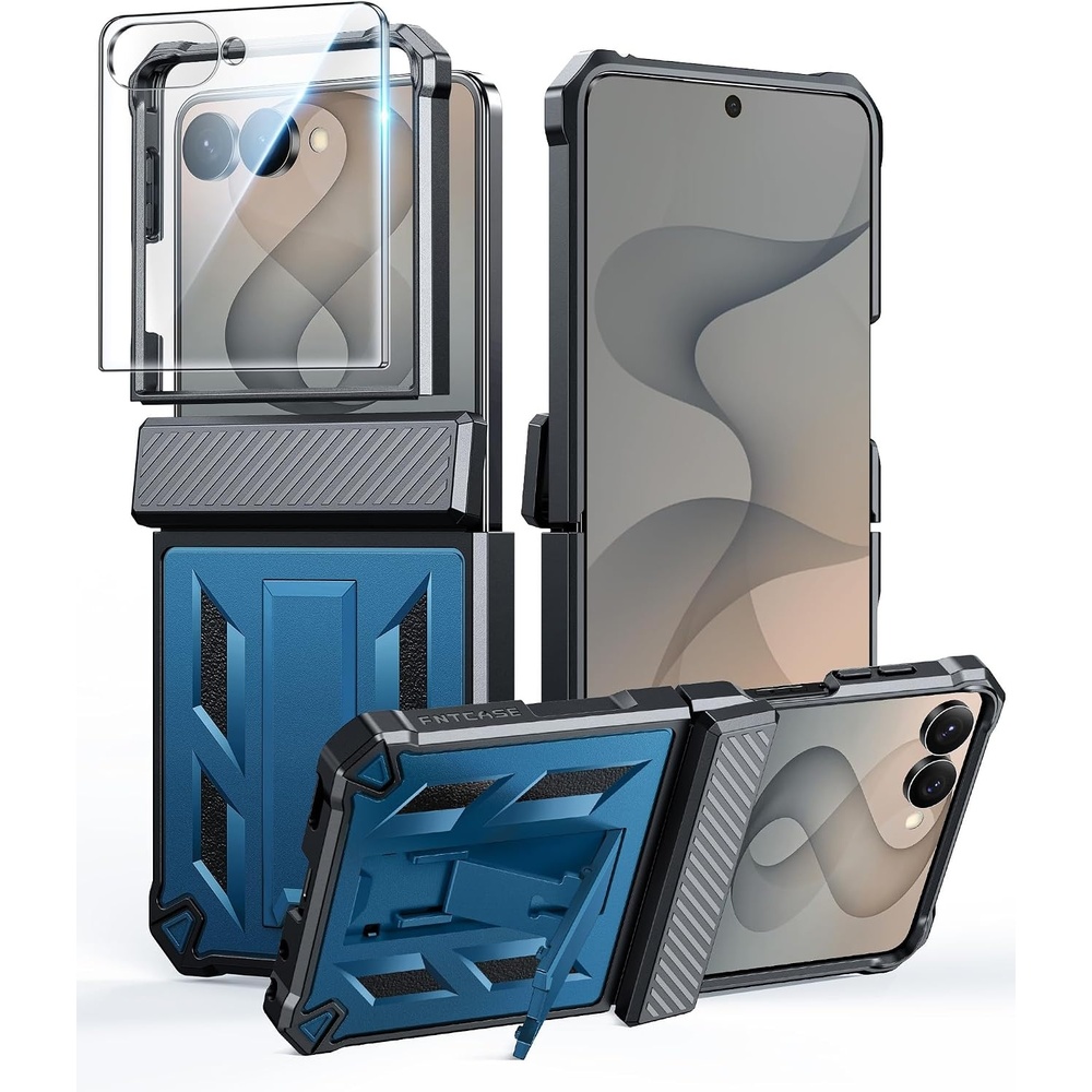 image:imageFNTCASE for Samsung Galaxy Z Flip 8 Case with Builtin Kicktand Black Hinge Protection Screen Protector 20FT Military Grade Drop Proof Heavy Duty Rugged Shockproof Protective Sturdy Phone CoverBlue