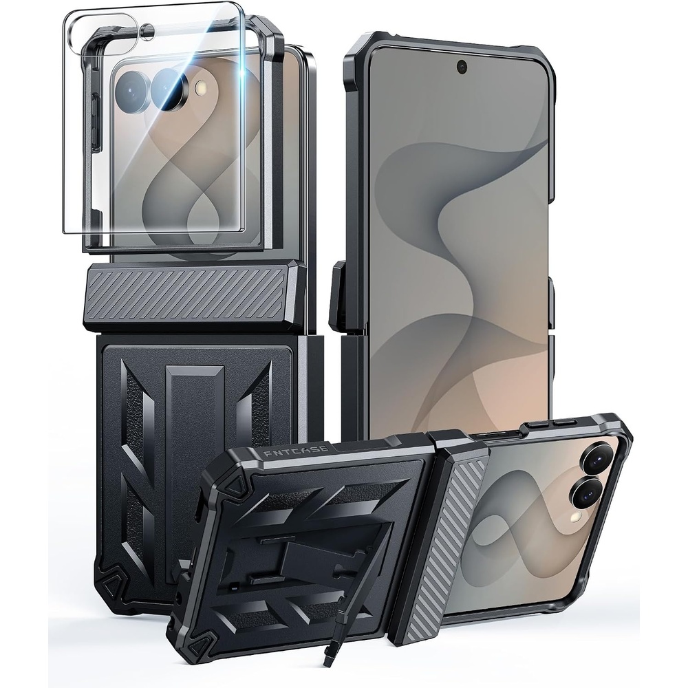 image:imageFNTCASE for Samsung Galaxy Z Flip 8 Case with Builtin Kicktand Black Hinge Protection Screen Protector 20FT Military Grade Drop Proof Heavy Duty Rugged Shockproof Protective Sturdy Phone CoverBlack