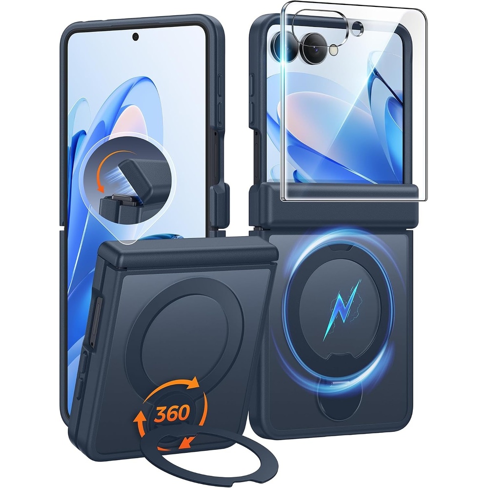 image:imageFNTCASE for iPhone 15 Pro Case with 360 Spin Magnetic Stand Black Compatible with MagsafeScreen ProtectorFull Camera ProtectionTranslucent Matte Military Grade Shockproof Phone CoverDeep Blue