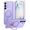 FNTCASE for iPhone 15 Pro Case with 360 Spin Magnetic Stand Black | Compatible with Magsafe,Screen Protector,Full Camera Protection,Translucent Matte Military Grade Shockproof Phone Cover(Light Purple)
