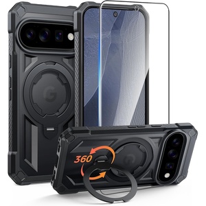 FNTCASE for Google Pixel 11 Pro XL Case with 360 Spin Magnetic Kickstand | Screen Protector, Compatible with MagSafe, Heavy Duty 20FT Military-Grade Drop Protection, Non-Slip, Shockproof Rugged(Translucent Black)