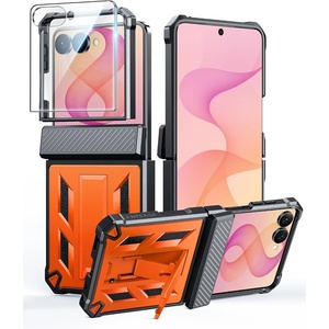 FNTCASE for Samsung Galaxy Z Flip 8 Case with Built-in Kicktand Black | Hinge Protection, Screen Protector, 20FT Military Grade Drop Proof Heavy Duty Rugged Shockproof Protective Sturdy Phone Cover(Orange)