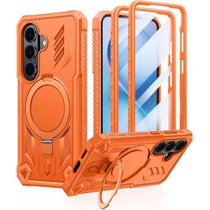 FNTCASE for Samsung Galaxy Z Flip 8 Case with Built-in Kicktand Black | Hinge Protection, Screen Protector, 20FT Military Grade Drop Proof Heavy Duty Rugged Shockproof Protective Sturdy Phone Cover(T-Orange)