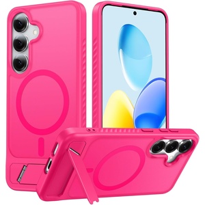 FNTCASE for iPhone 15 Pro Case with 360 Spin Magnetic Stand Black | Compatible with Magsafe,Screen Protector,Full Camera Protection,Translucent Matte Military Grade Shockproof Phone Cover(Z-Hot pink)