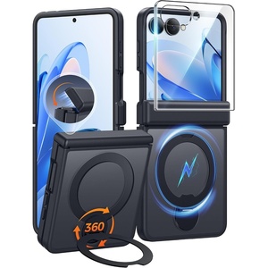 FNTCASE for iPhone 15 Pro Case with 360 Spin Magnetic Stand Black | Compatible with Magsafe,Screen Protector,Full Camera Protection,Translucent Matte Military Grade Shockproof Phone Cover(Black)