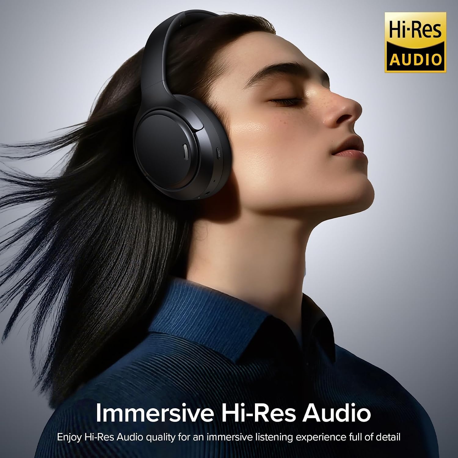 image:imageHybrid Active Noise Cancelling Bluetooth 60 Headphones 120H Long Playtime 6 ENC Mic Over Ear Headphones Wireless HiRes Audio Memory Foam Earcup Transparency Mode ANC Headphone for Travel OfficeObsidian Black