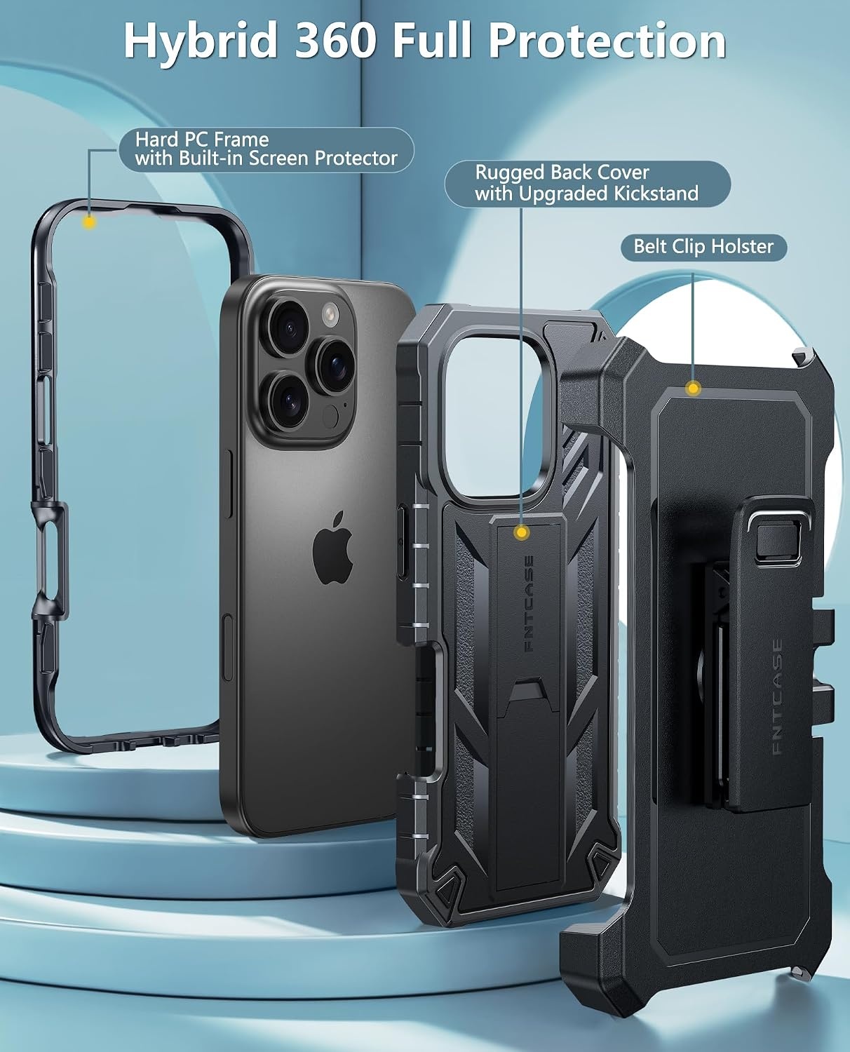image:imageFNTCASE for iPhone 16 Pro Max Case with Builtin Screen Protector OrangeBlack