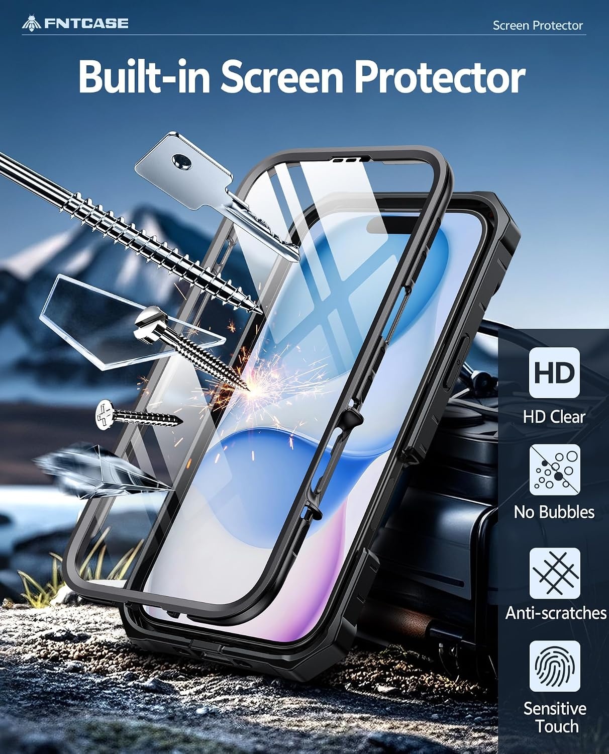 image:imageFNTCASE for iPhone 16 Pro Max Case with Builtin Screen Protector OrangeBlack