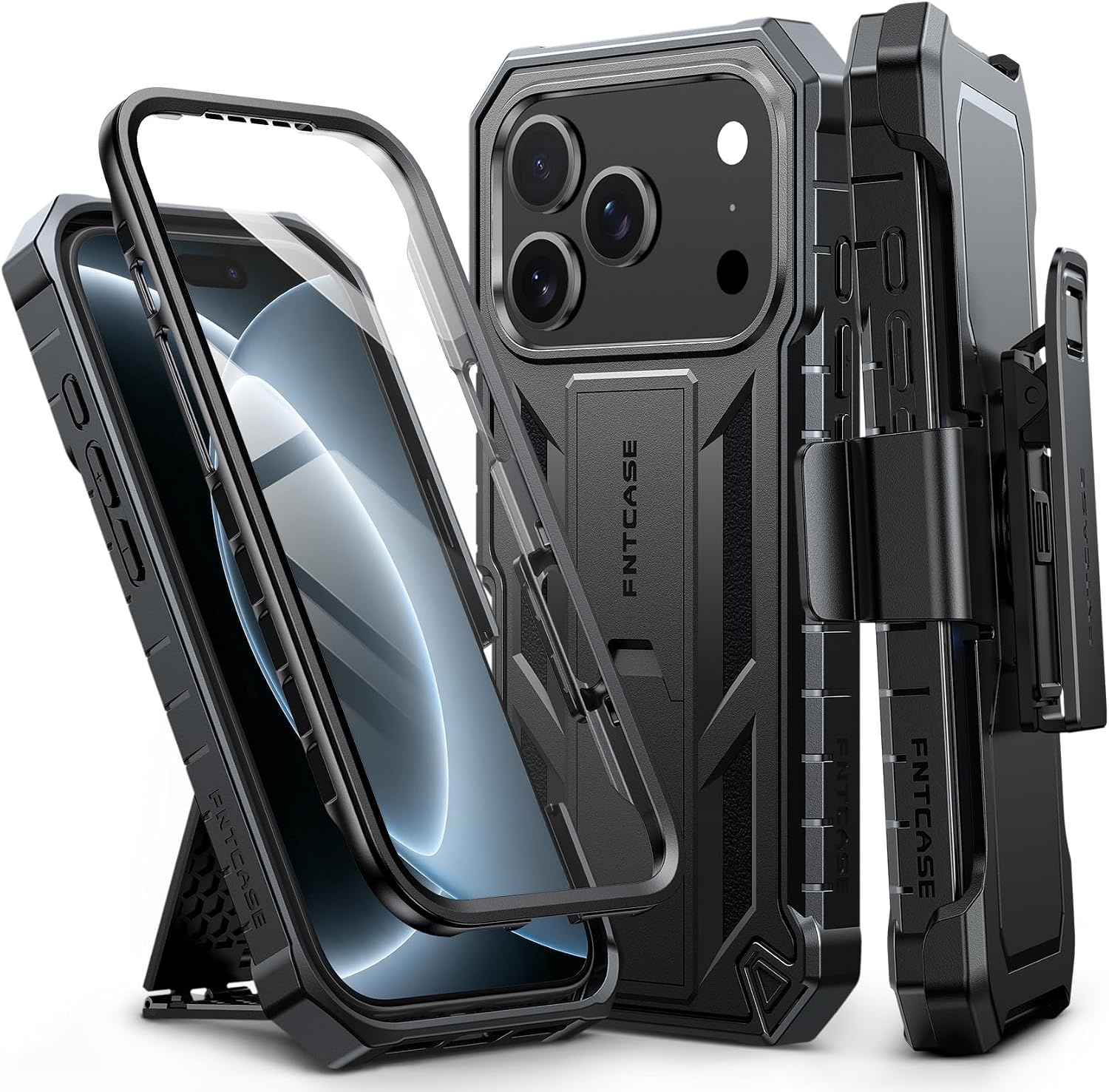 image:imageFNTCASE for iPhone 16 Pro Max Case with Builtin Screen Protector OrangeBlack