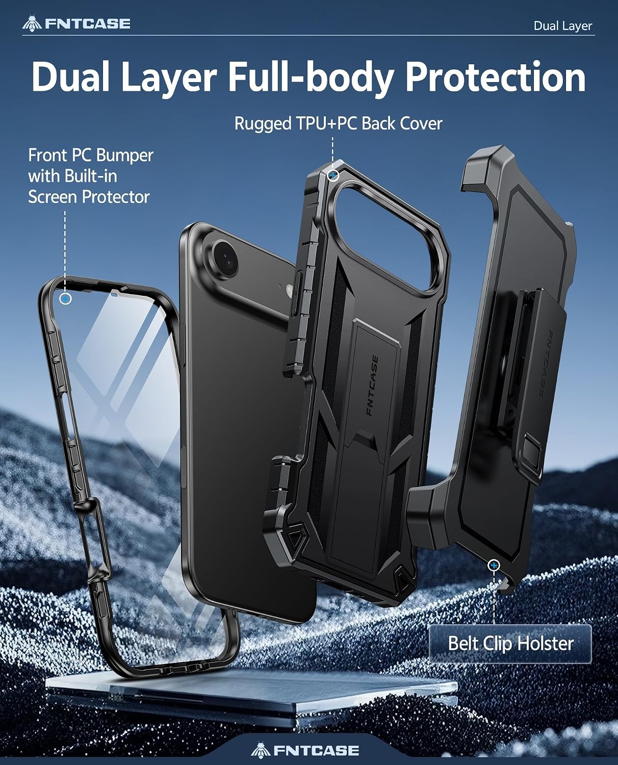 image:imageFNTCASE for iPhone 16 Pro Max Case with Builtin Screen Protector OrangeBlack