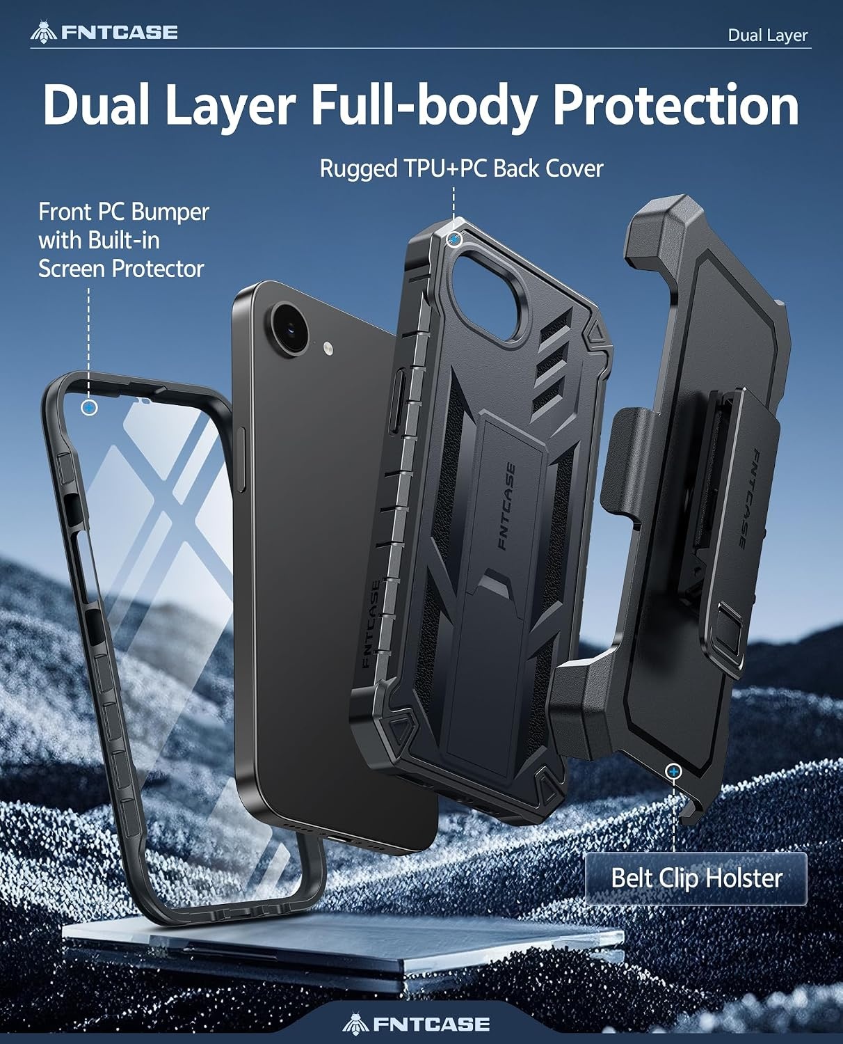image:imageFNTCASE for iPhone 16 Pro Max Case with Builtin Screen Protector OrangeBlack