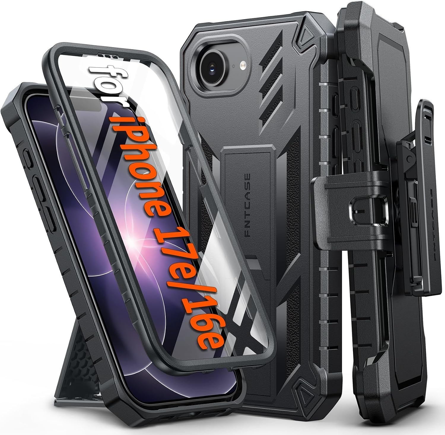 image:imageFNTCASE for iPhone 16 Pro Max Case with Builtin Screen Protector OrangeBlack