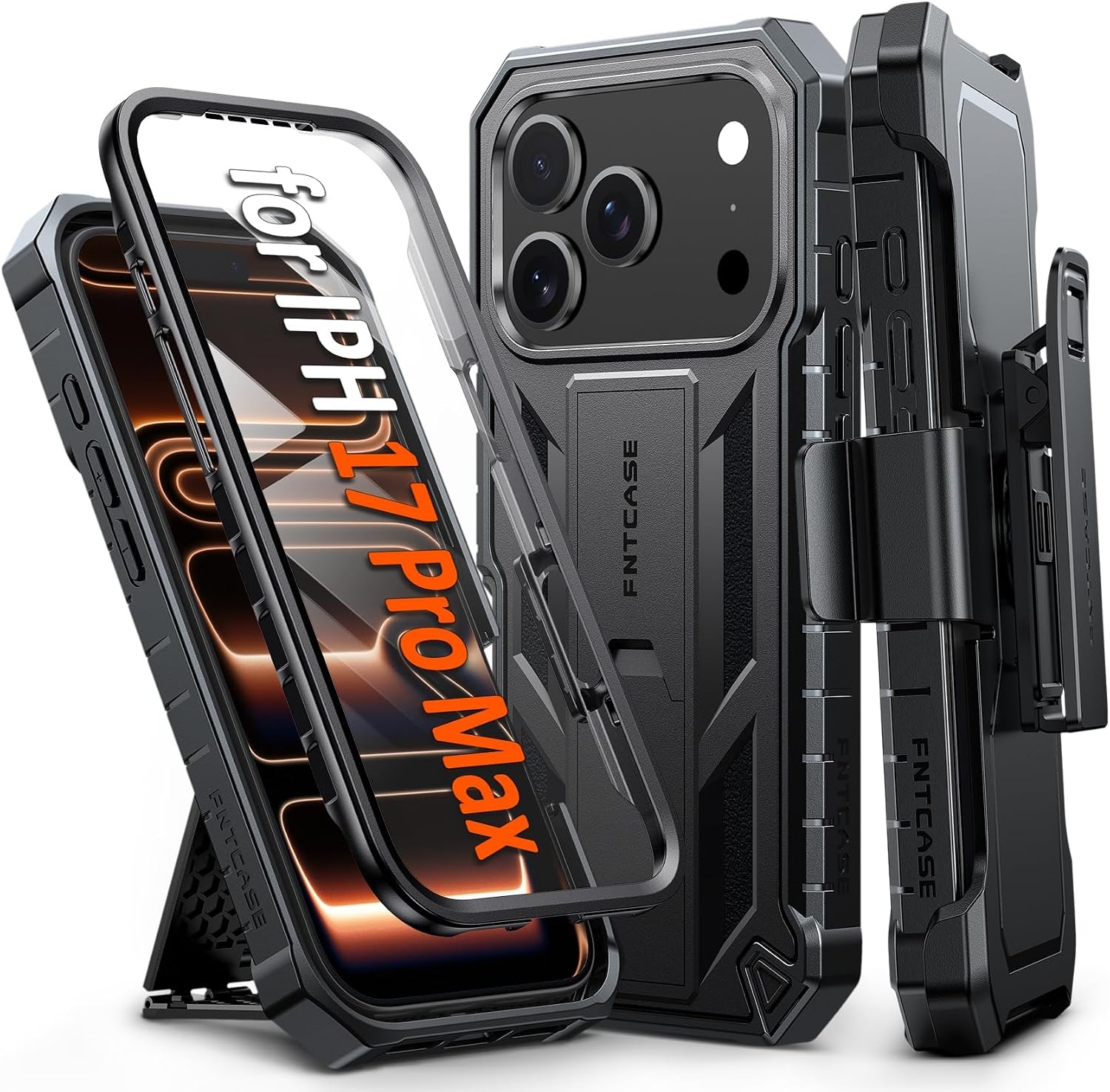 image:imageFNTCASE for iPhone 16 Pro Max Case with Builtin Screen Protector OrangeBlack