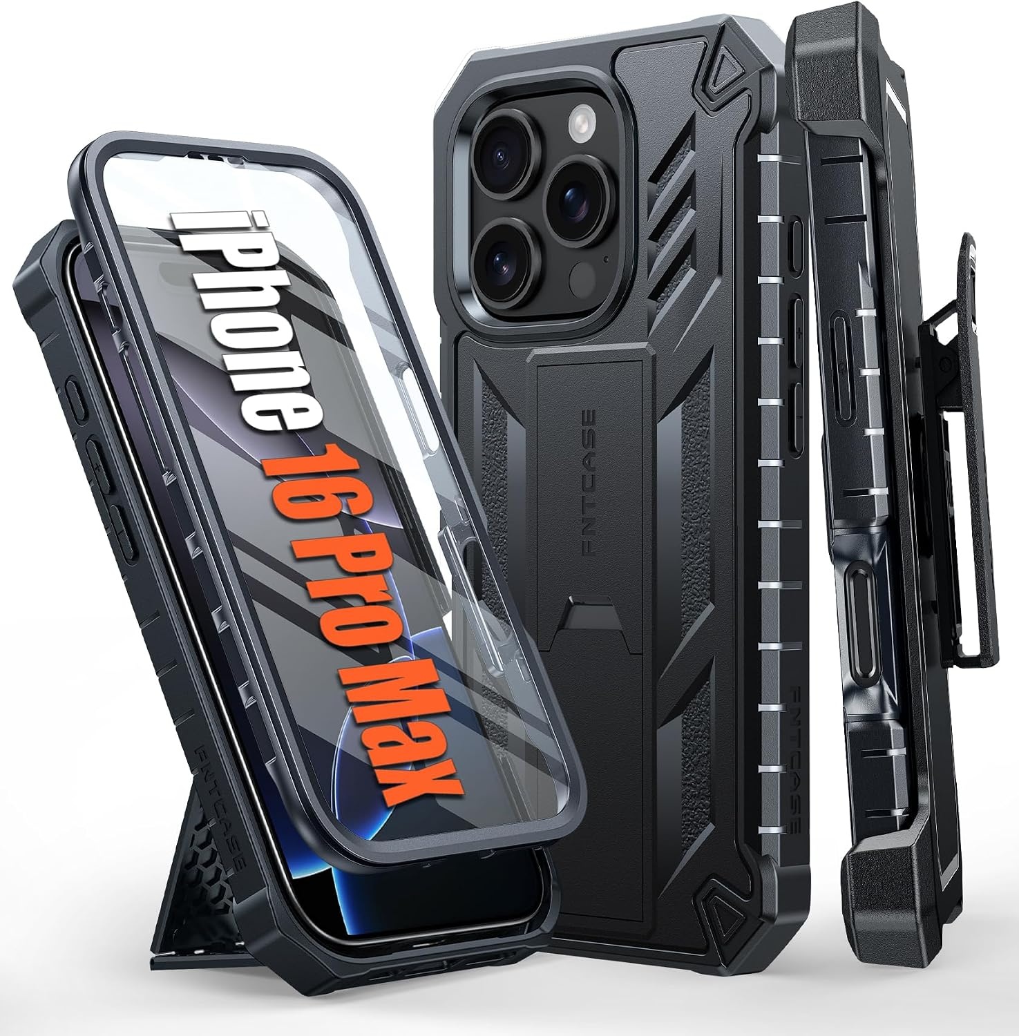 image:imageFNTCASE for iPhone 16 Pro Max Case with Builtin Screen Protector OrangeBlack
