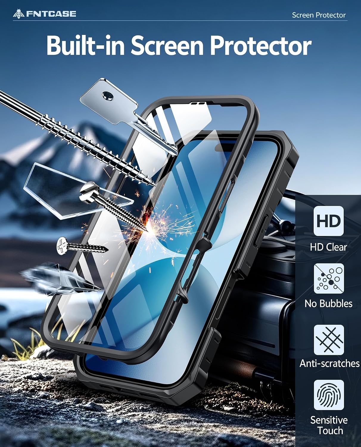 image:imageFNTCASE for iPhone 16 Pro Max Case with Builtin Screen Protector OrangeBlack