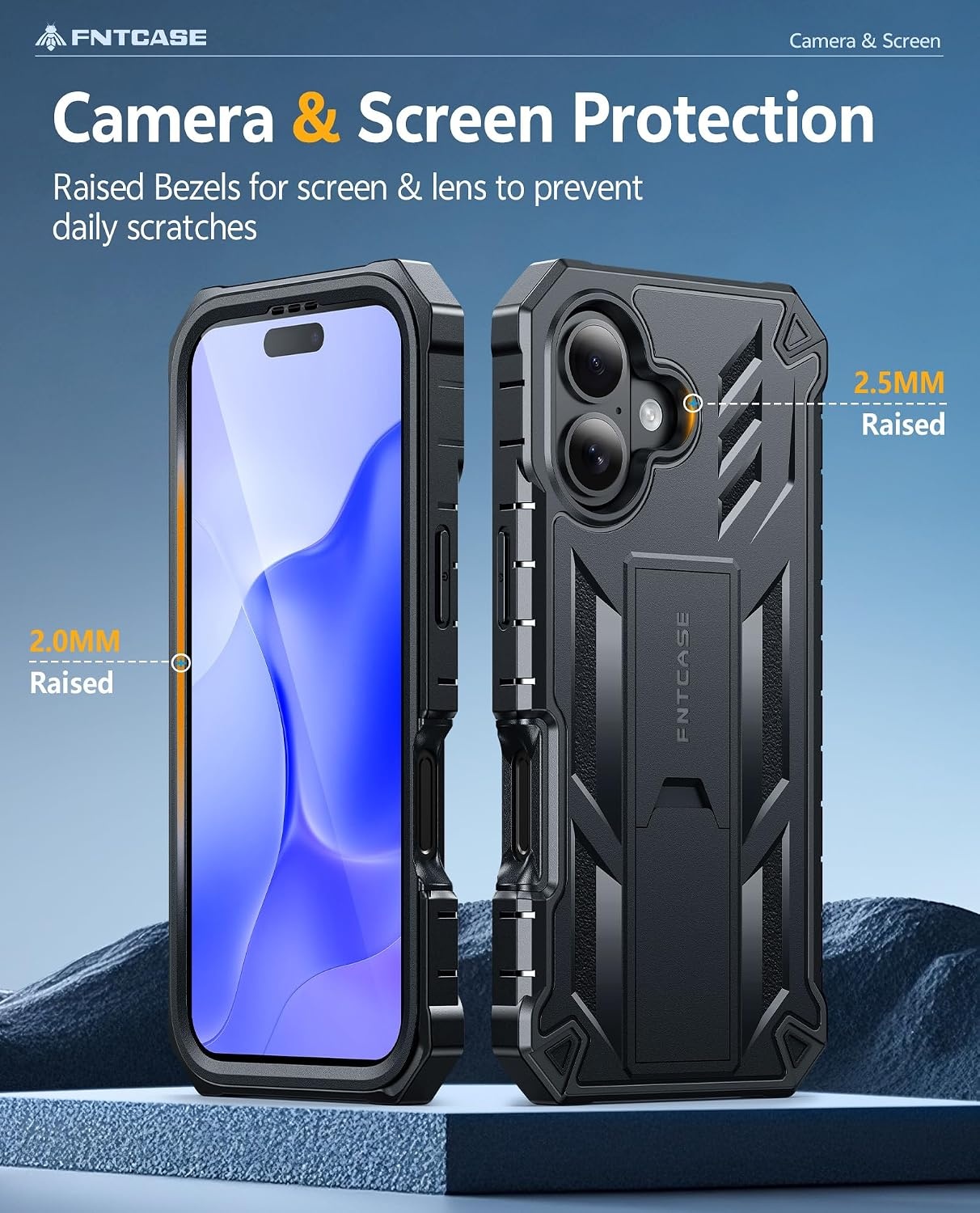 image:imageFNTCASE for iPhone 16 Pro Max Case with Builtin Screen Protector OrangeBlack Matte
