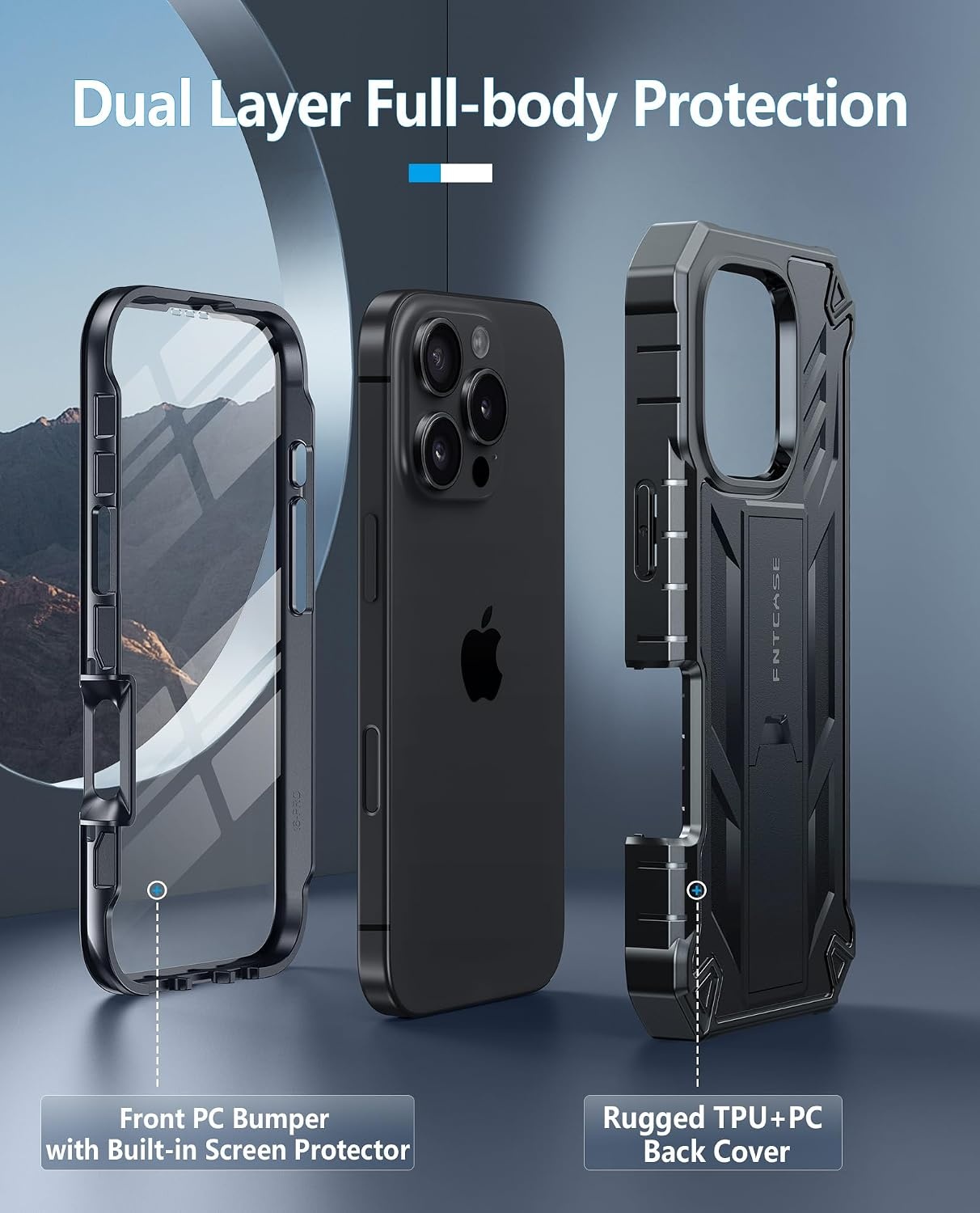 image:imageFNTCASE for iPhone 16 Pro Max Case with Builtin Screen Protector OrangeBlack Matte