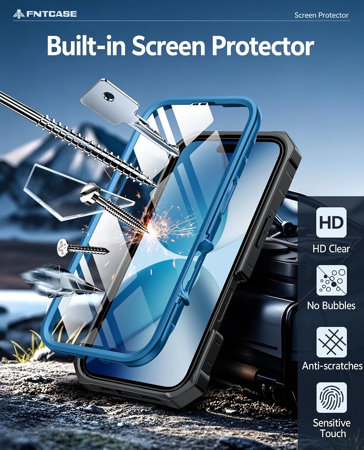 image:imageFNTCASE for iPhone 16 Pro Max Case with Builtin Screen Protector OrangeBlue