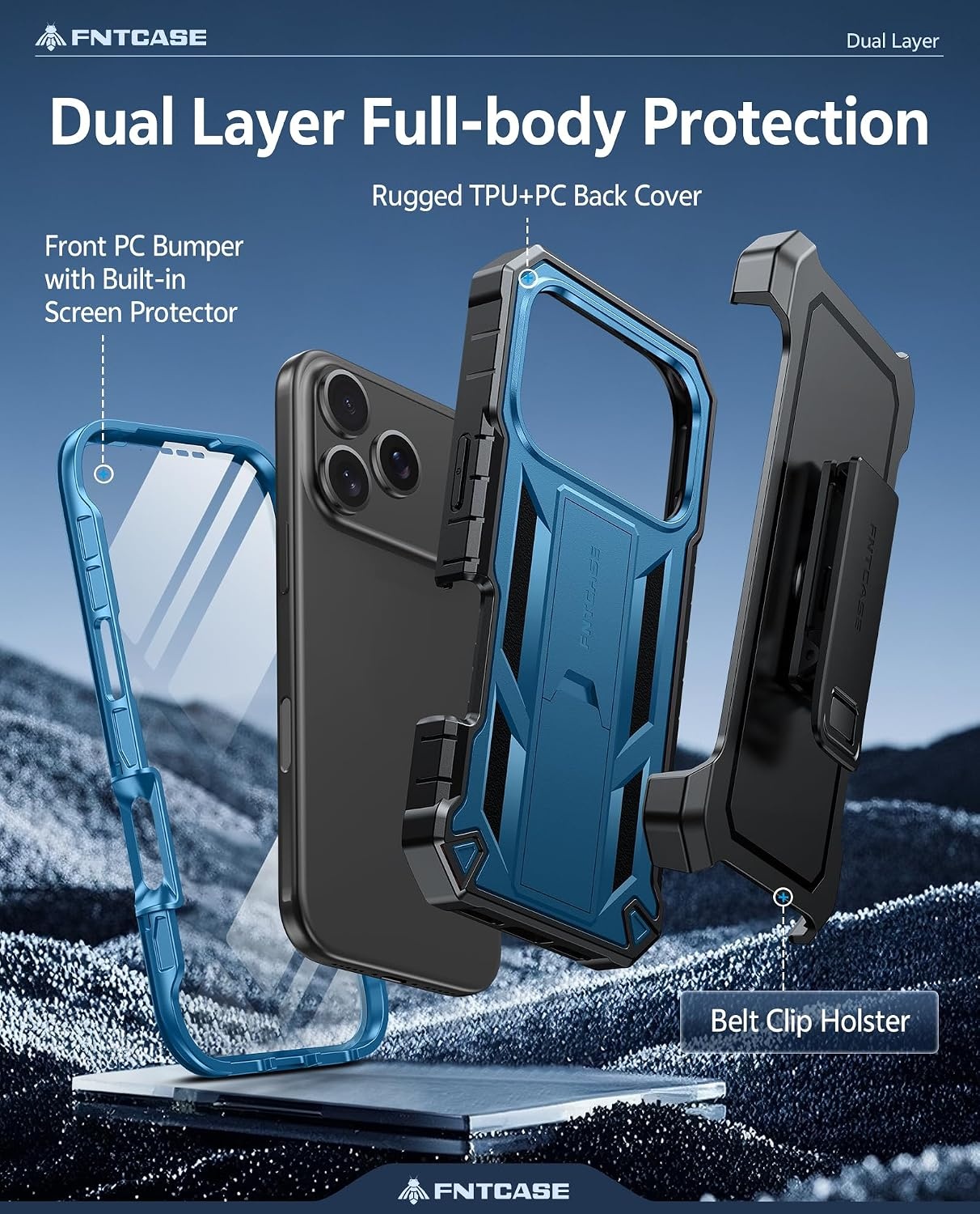 image:imageFNTCASE for iPhone 16 Pro Max Case with Builtin Screen Protector OrangeBlue