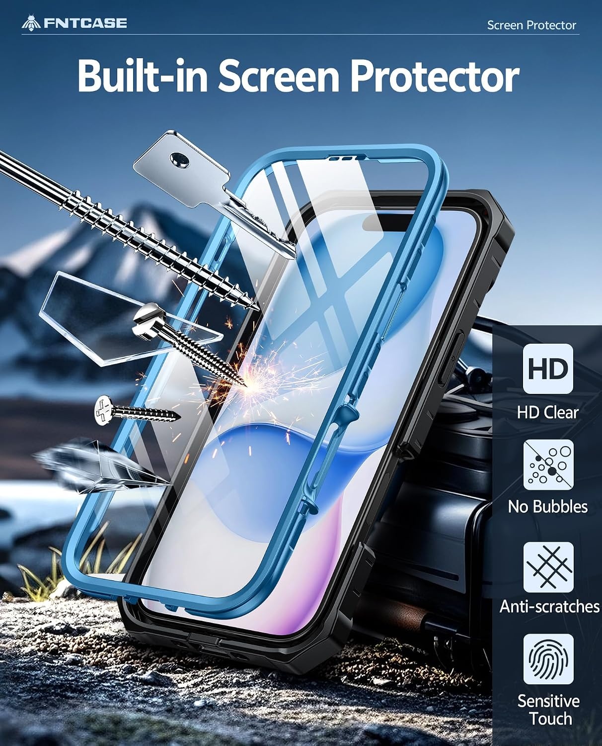 image:imageFNTCASE for iPhone 16 Pro Max Case with Builtin Screen Protector OrangeBlue
