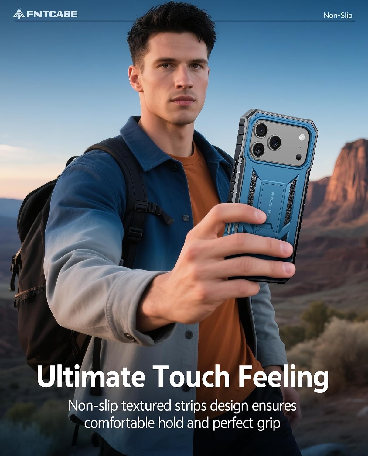 image:imageFNTCASE for iPhone 16 Pro Max Case with Builtin Screen Protector OrangeBlue