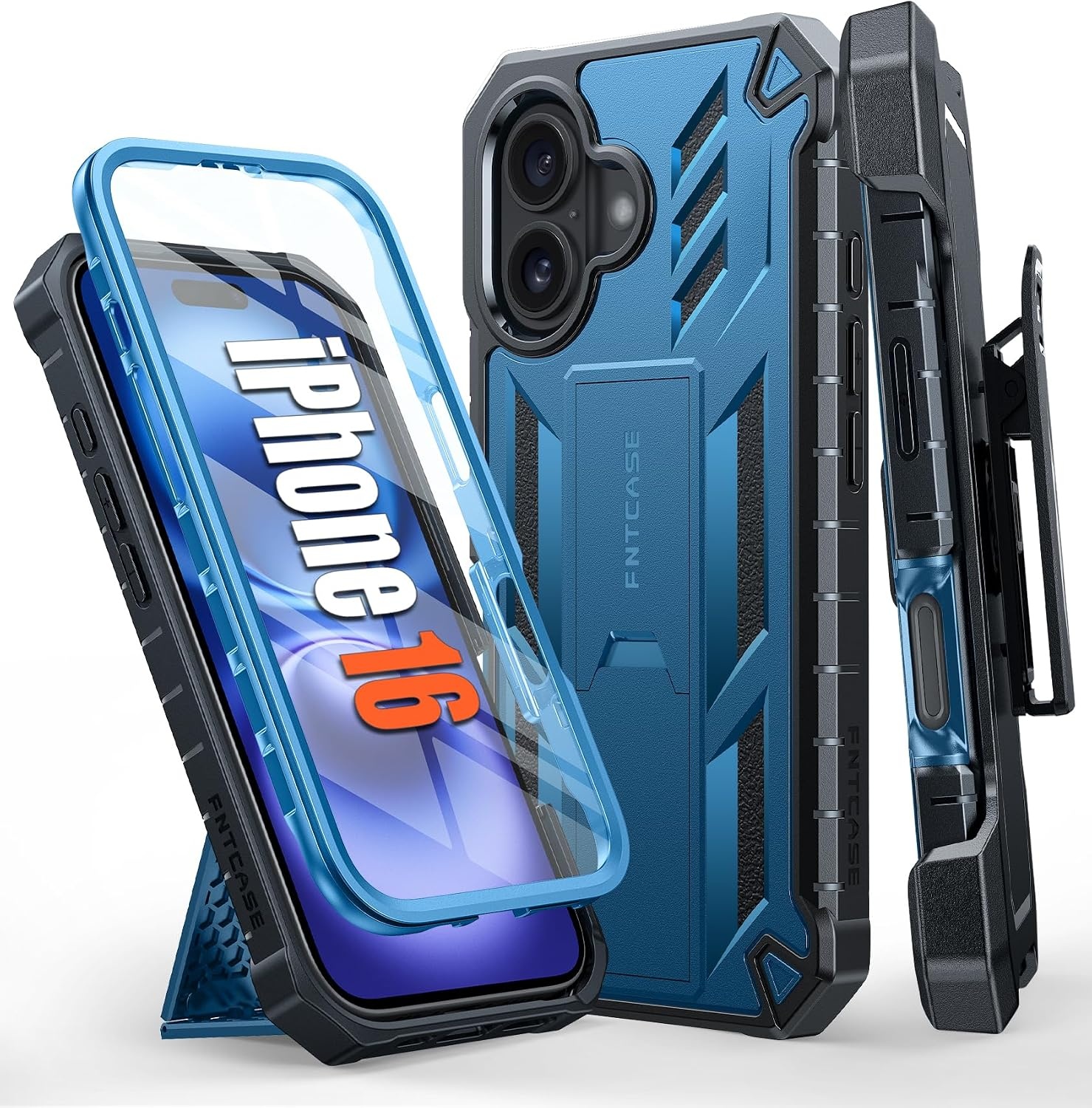 image:imageFNTCASE for iPhone 16 Pro Max Case with Builtin Screen Protector OrangeBlue