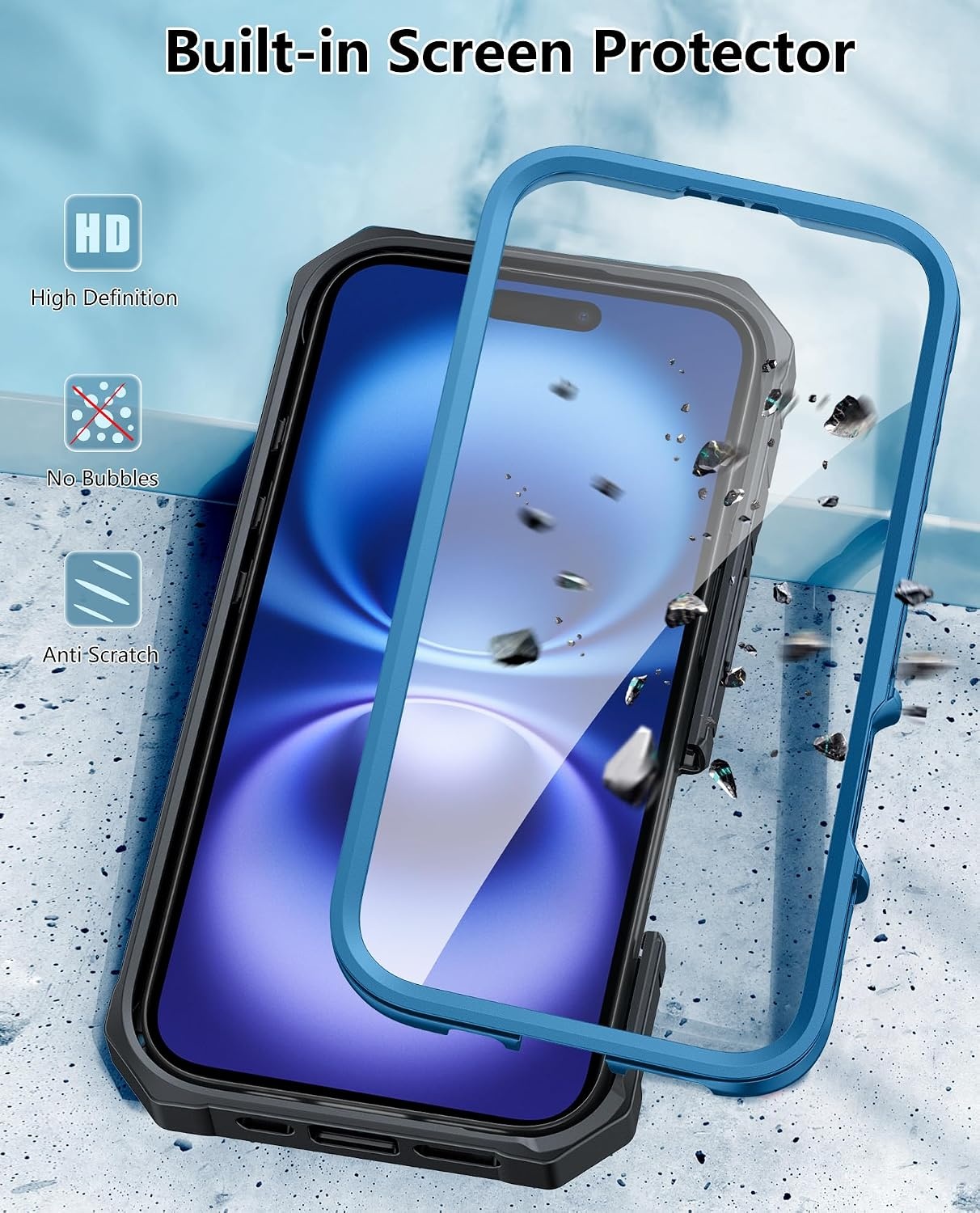 image:imageFNTCASE for iPhone 16 Pro Max Case with Builtin Screen Protector OrangeBlue