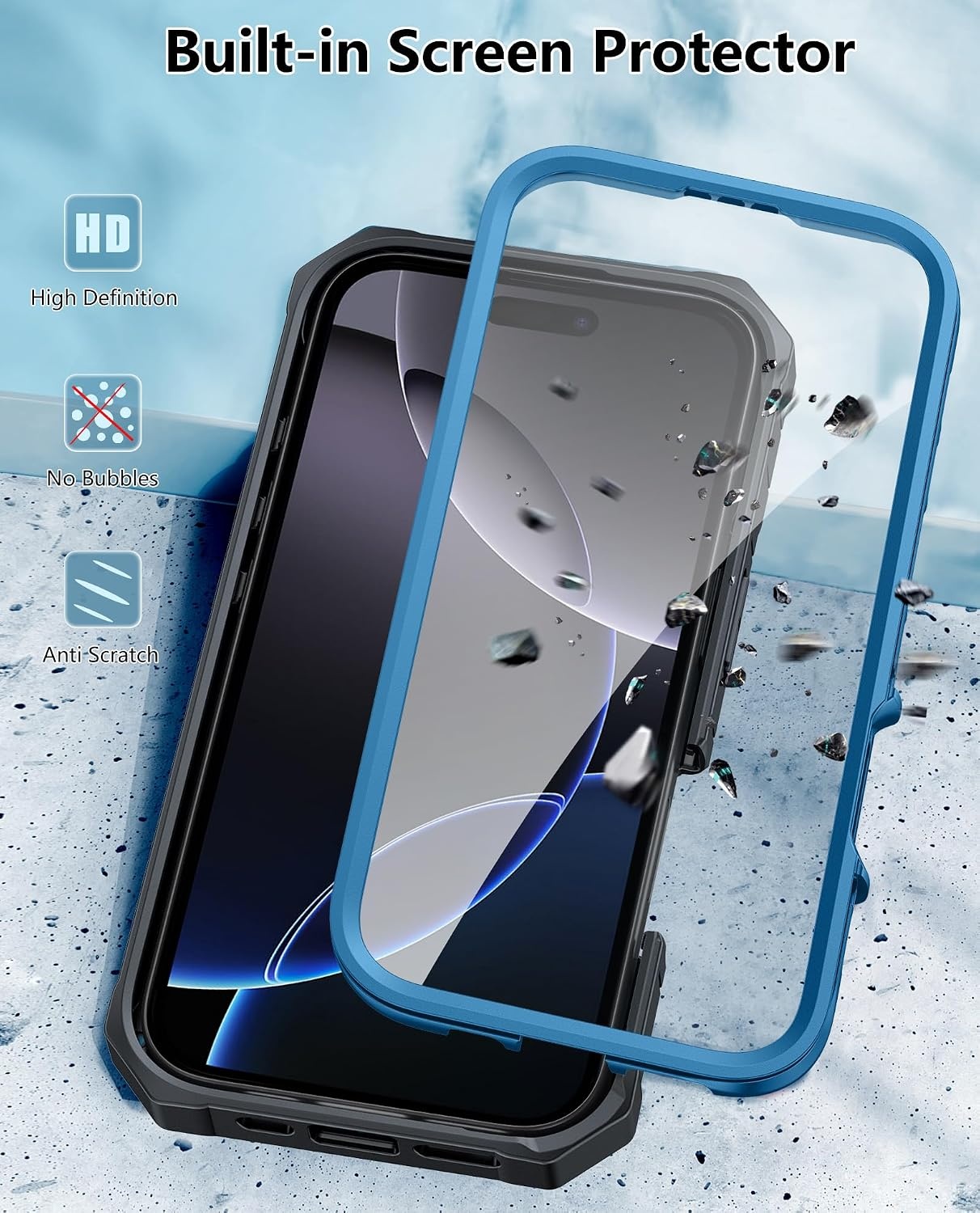 image:imageFNTCASE for iPhone 16 Pro Max Case with Builtin Screen Protector OrangeBlue