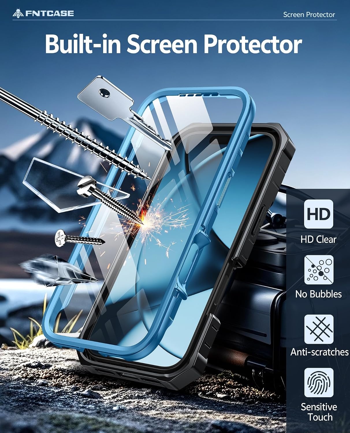 image:imageFNTCASE for iPhone 16 Pro Max Case with Builtin Screen Protector OrangeBlue