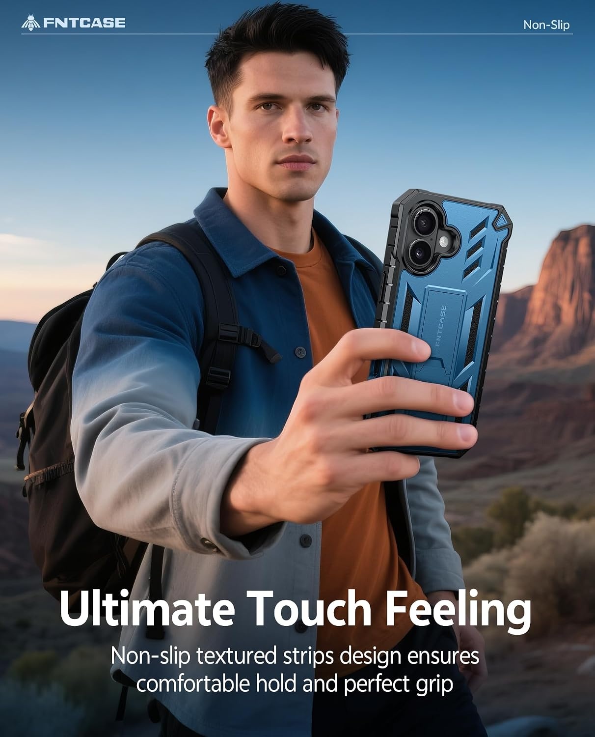 image:imageFNTCASE for iPhone 16 Pro Max Case with Builtin Screen Protector OrangeBlue