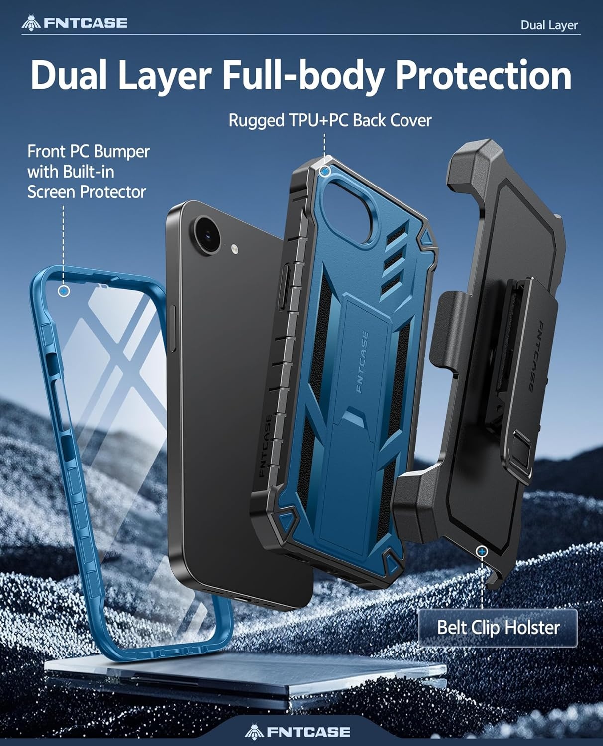 image:imageFNTCASE for iPhone 16 Pro Max Case with Builtin Screen Protector OrangeBlue