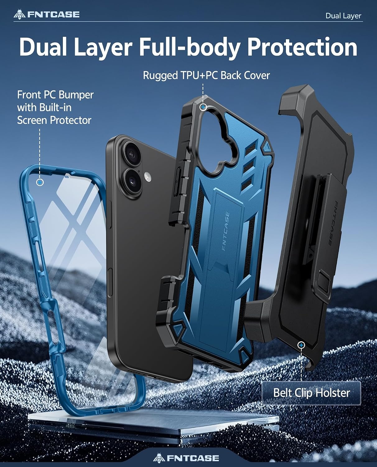image:imageFNTCASE for iPhone 16 Pro Max Case with Builtin Screen Protector OrangeBlue