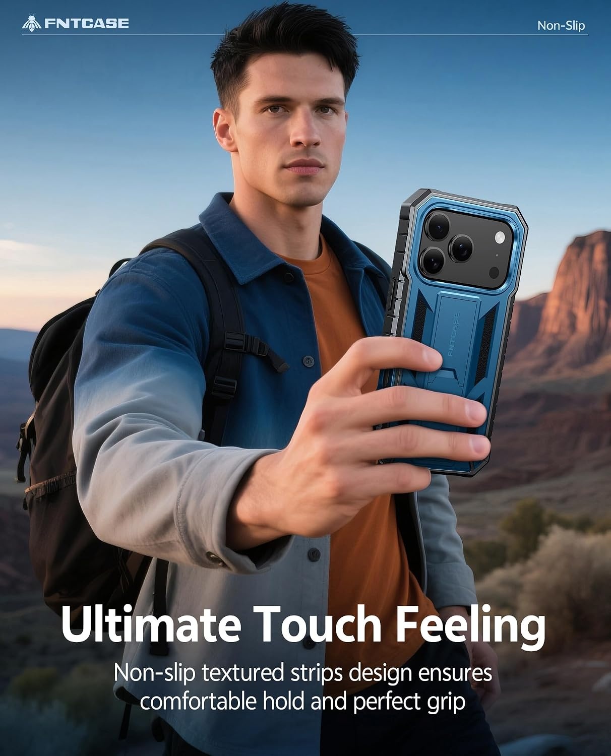 image:imageFNTCASE for iPhone 16 Pro Max Case with Builtin Screen Protector OrangeBlue
