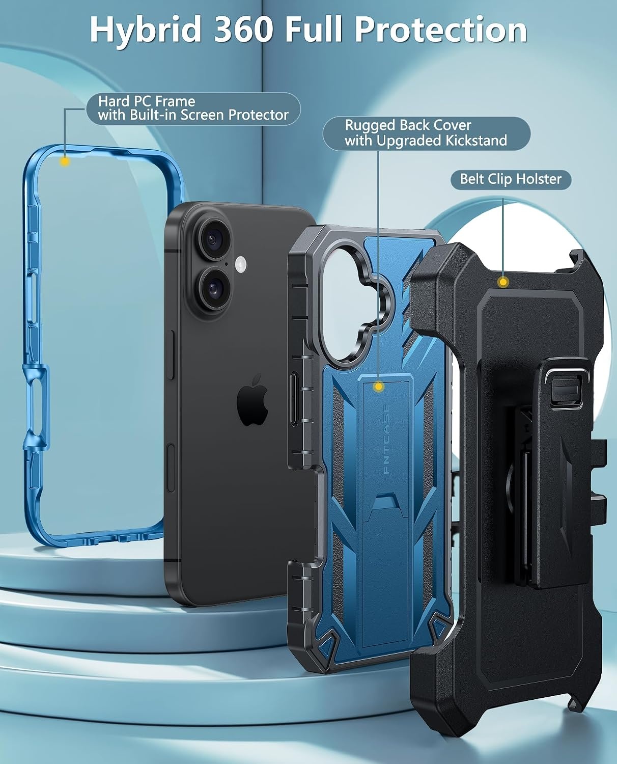 image:imageFNTCASE for iPhone 16 Pro Max Case with Builtin Screen Protector OrangeBlue