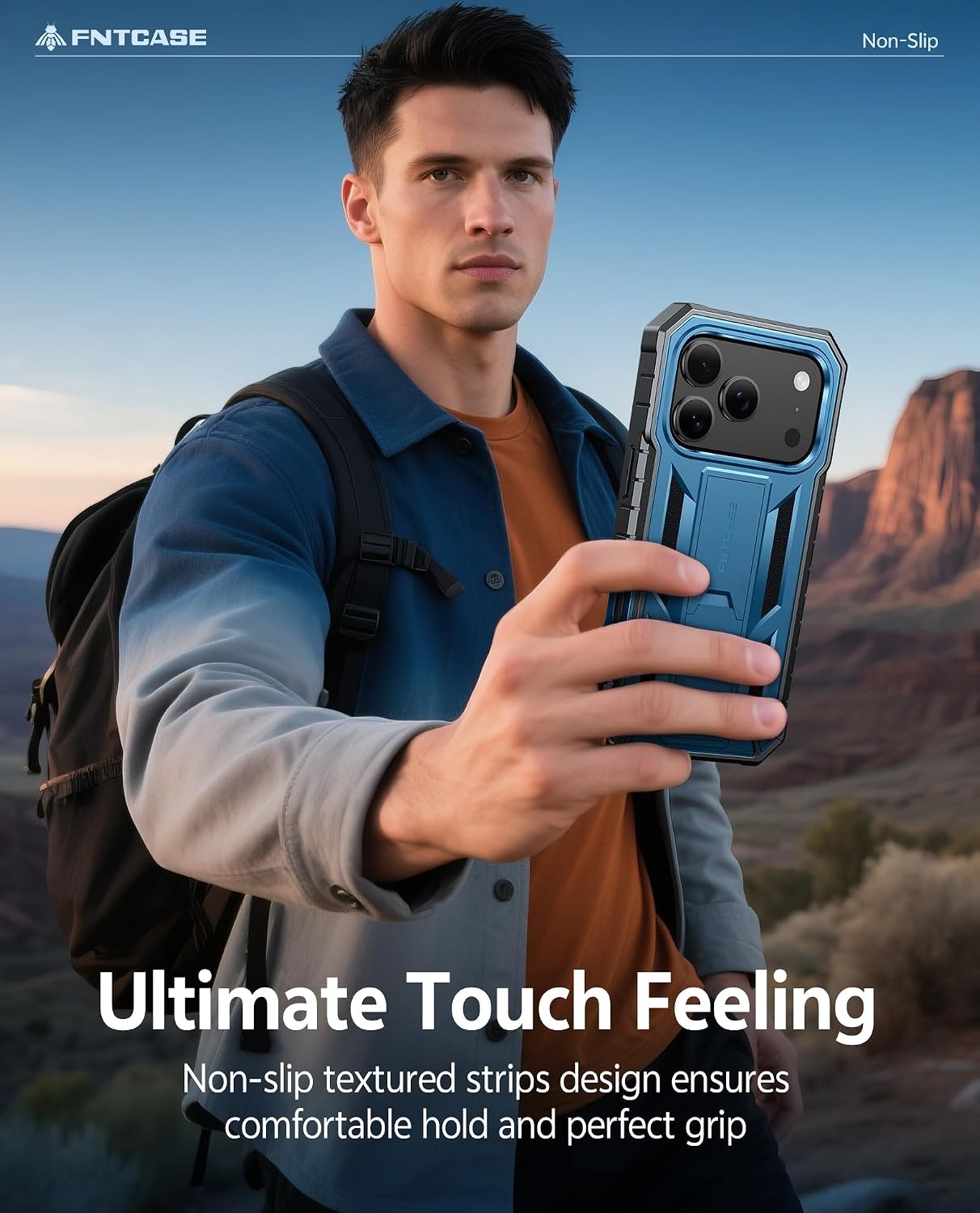 image:imageFNTCASE for iPhone 16 Pro Max Case with Builtin Screen Protector OrangeBlue