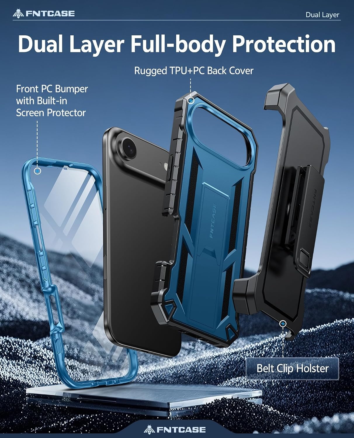 image:imageFNTCASE for iPhone 16 Pro Max Case with Builtin Screen Protector OrangeBlue