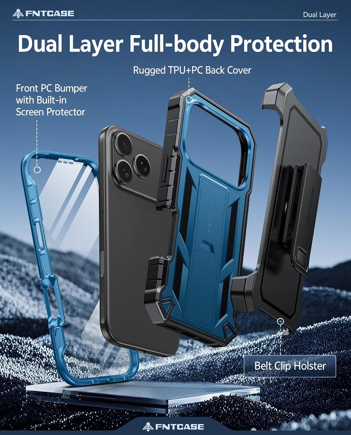 image:imageFNTCASE for iPhone 16 Pro Max Case with Builtin Screen Protector OrangeBlue