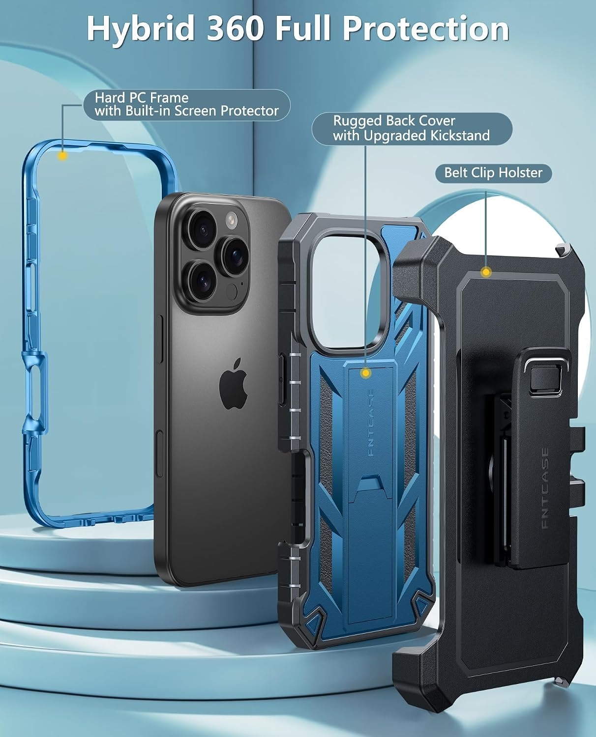 image:imageFNTCASE for iPhone 16 Pro Max Case with Builtin Screen Protector OrangeBlue