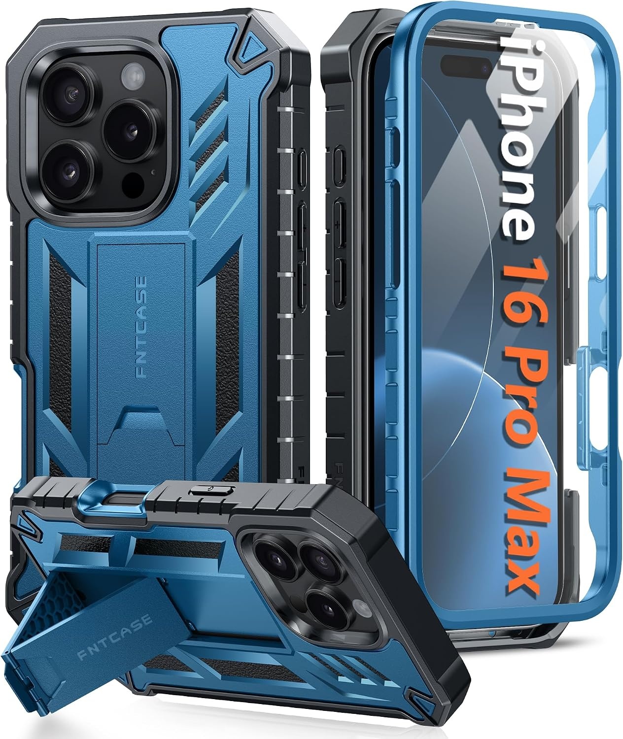 image:imageFNTCASE for iPhone 16 Pro Max Case with Builtin Screen Protector OrangeBlue Matte