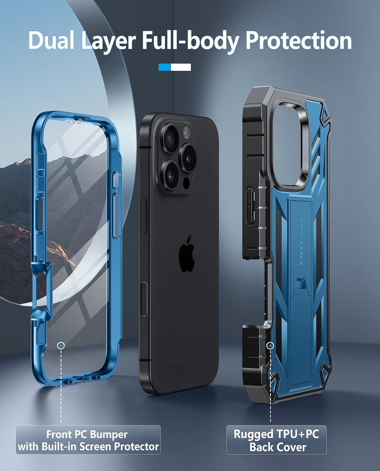 image:imageFNTCASE for iPhone 16 Pro Max Case with Builtin Screen Protector OrangeBlue Matte