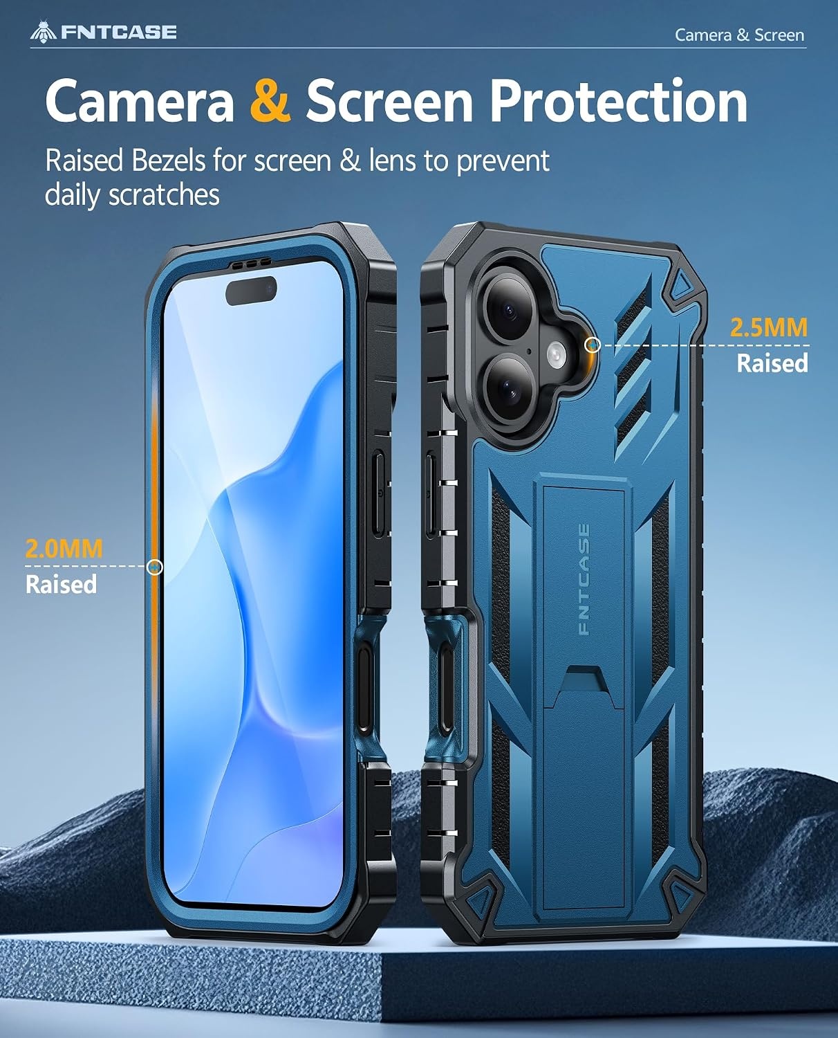 image:imageFNTCASE for iPhone 16 Pro Max Case with Builtin Screen Protector OrangeBlue Matte