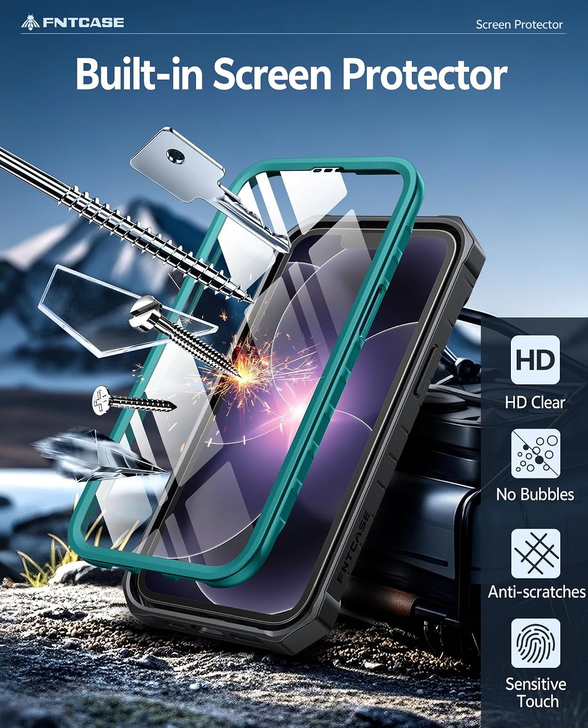 image:imageFNTCASE for iPhone 16 Pro Max Case with Builtin Screen Protector OrangeGreen