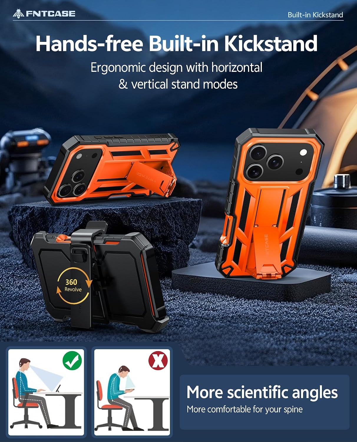 image:imageFNTCASE for iPhone 16 Pro Max Case with Builtin Screen Protector OrangeOrange