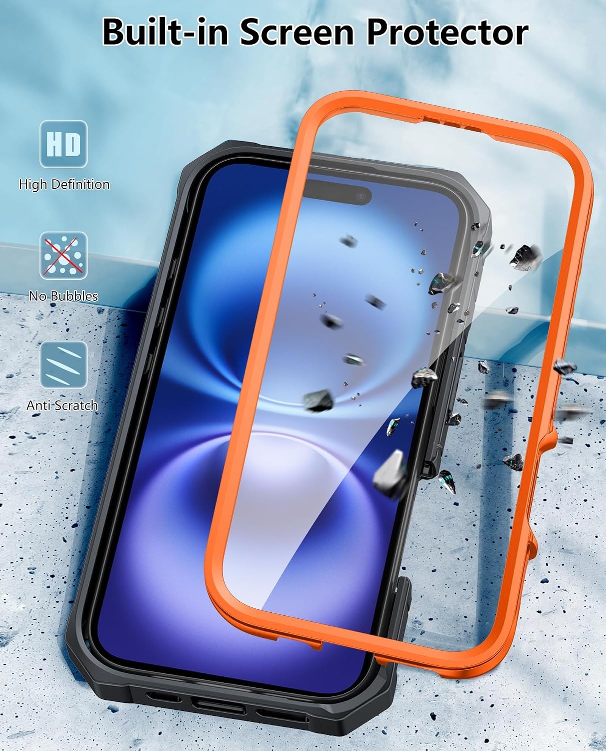 image:imageFNTCASE for iPhone 16 Pro Max Case with Builtin Screen Protector OrangeOrange
