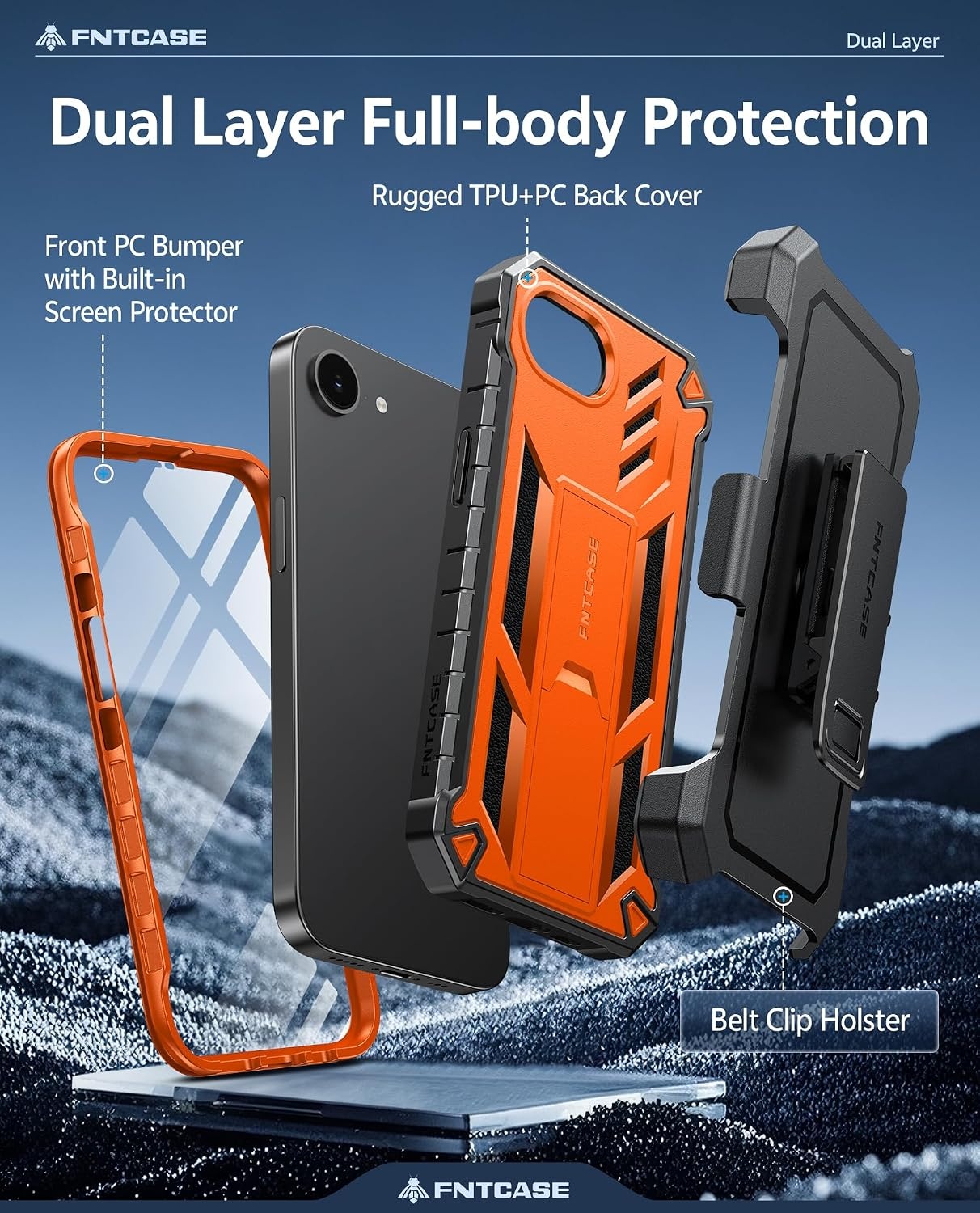 image:imageFNTCASE for iPhone 16 Pro Max Case with Builtin Screen Protector OrangeOrange